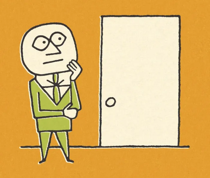 Framed Print : Businessman Standing In Front of a Door Framed Print : Businessman Standing In Front of a Door