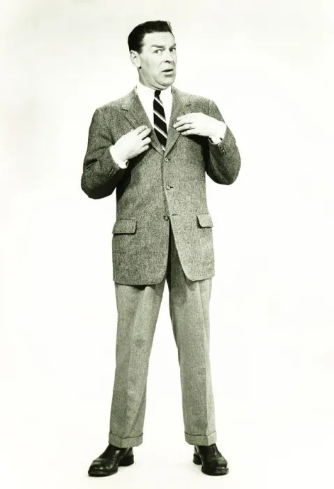 Framed Print : Businessman standing in studio, posing, (B&W) Framed Print : Businessman standing in studio, posing, (B&W)