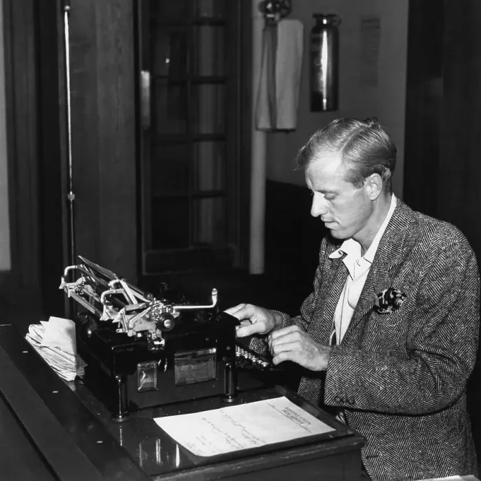 Framed Print : Businessman using typewriter Framed Print : Businessman using typewriter