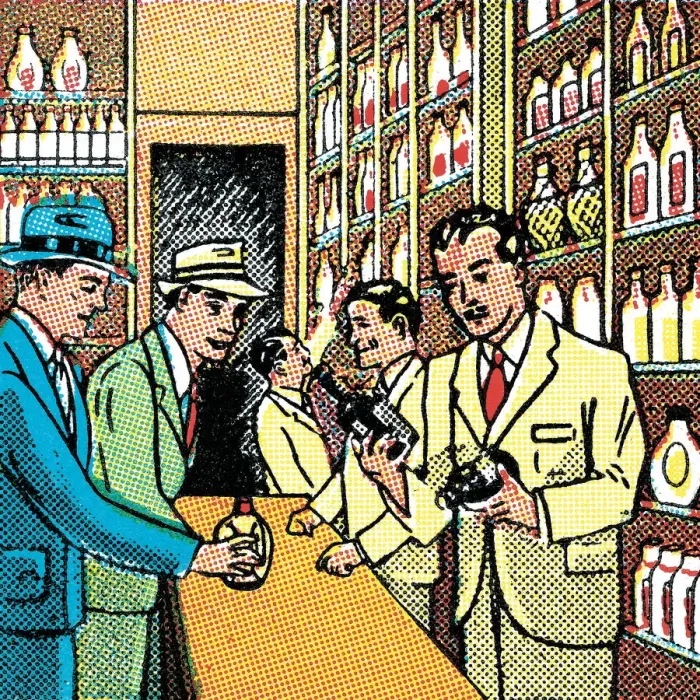 Framed Print : Businessmen Getting Bottles of Liquor Framed Print : Businessmen Getting Bottles of Liquor