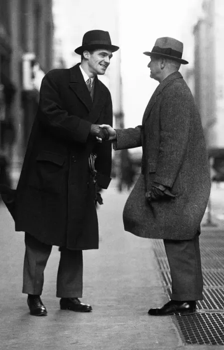 Framed Print : Businessmen meeting on street Framed Print : Businessmen meeting on street