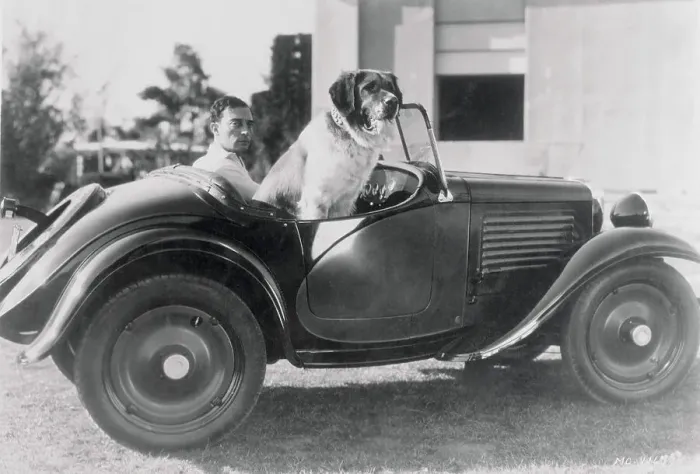 Framed Print : Buster Keaton and Dog in Automobile Framed Print : Buster Keaton and Dog in Automobile