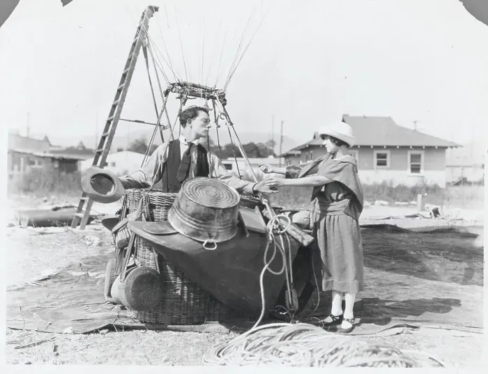 Framed Print : Buster Keaton in Hot Air Balloon