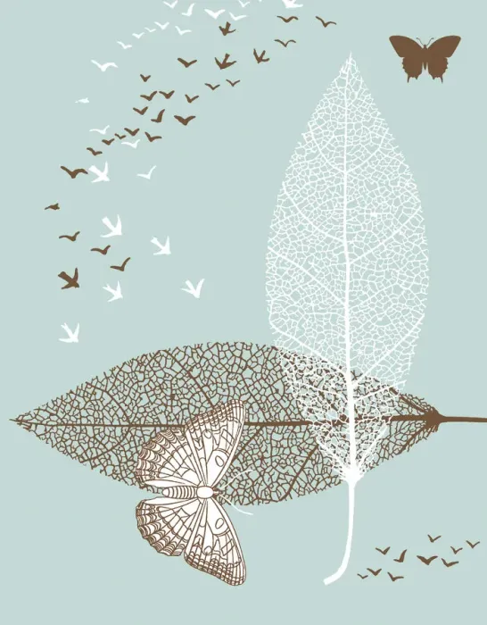 Framed Print : Butterflies; Leaves; Birds Framed Print : Butterflies; Leaves; Birds