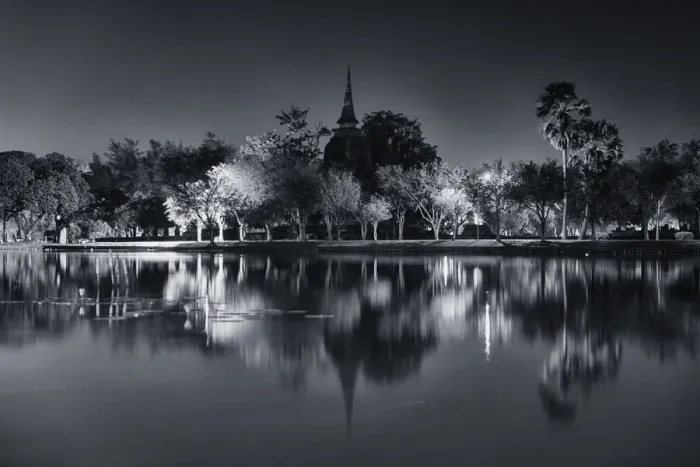 Framed Print : B&W of Sukhothai temple at night, Thailand Framed Print : B&W of Sukhothai temple at night, Thailand