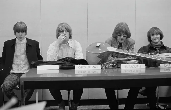 Framed Print : The Byrds. American rock band the Byrds at a press conference with a sitar, circa 1965 Framed Print : The Byrds. American rock band the Byrds at a press conference with a sitar, circa 1965