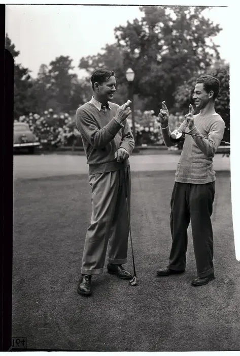 Framed Print : Byron Nelson and Eddie Kirk Crossing Their Fingers