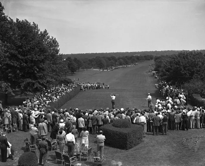 Framed Print : Byron Nelson Golfing with Crowded Gallery at his Back Framed Print : Byron Nelson Golfing with Crowded Gallery at his Back