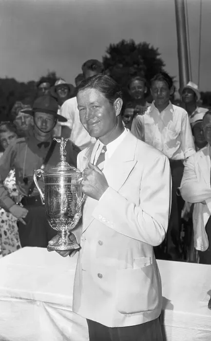 Framed Print : Byron Nelson Holding National Open Golf Trophy Framed Print : Byron Nelson Holding National Open Golf Trophy