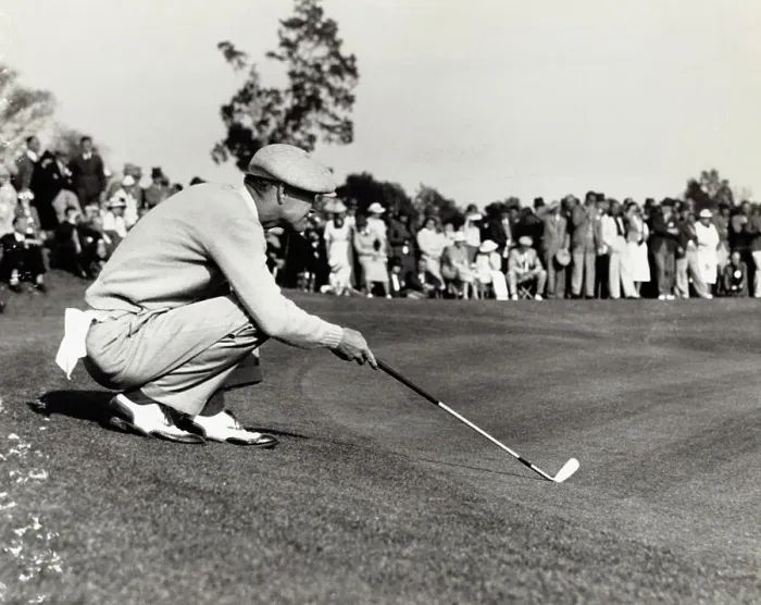 Framed Print : Byron Nelson Lining up Golf Shot Framed Print : Byron Nelson Lining up Golf Shot