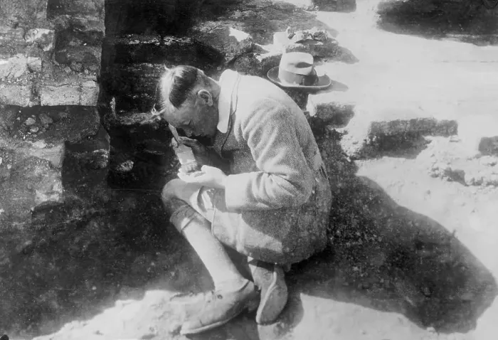 Framed Print : C Leonard Woolley Brushing off Find at Dig Framed Print : C Leonard Woolley Brushing off Find at Dig