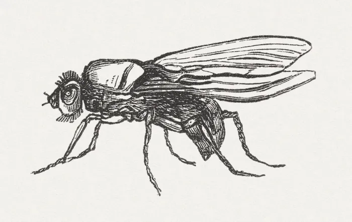 Framed Print : Cabbage fly (Delia radicum, female), wood engraving, published in 1882 Framed Print : Cabbage fly (Delia radicum, female), wood engraving, published in 1882