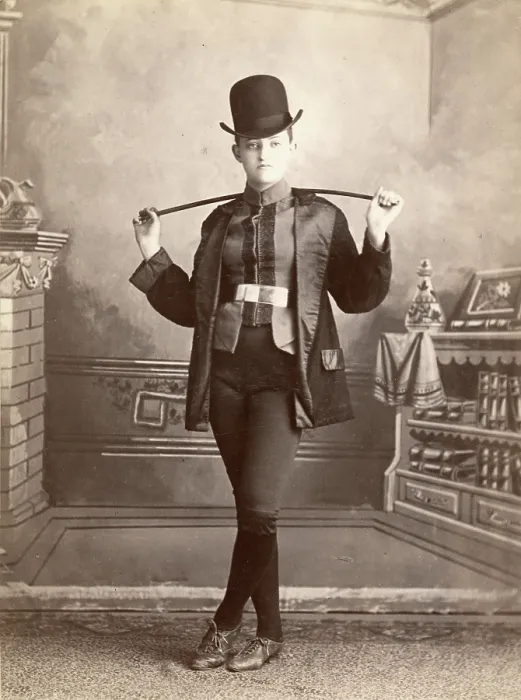 Framed Print : Cabinet card portrait of woman dressed in a man's horse riding suit and crop Framed Print : Cabinet card portrait of woman dressed in a man's horse riding suit and crop