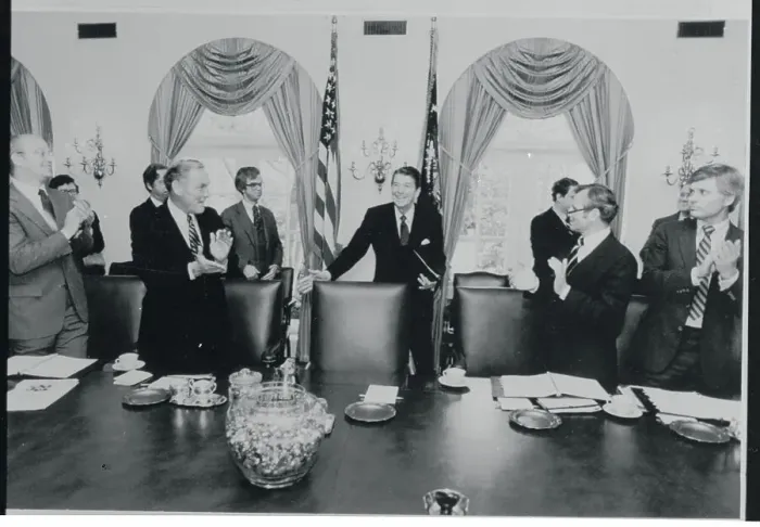 Framed Print : Cabinet Members Applauding President Reagan Framed Print : Cabinet Members Applauding President Reagan