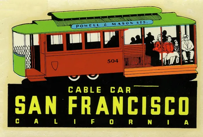 Framed Print : Cable Car. USA - 1958: A decal of a cable car in San Francisco from 1958 in USA Framed Print : Cable Car. USA - 1958: A decal of a cable car in San Francisco from 1958 in USA