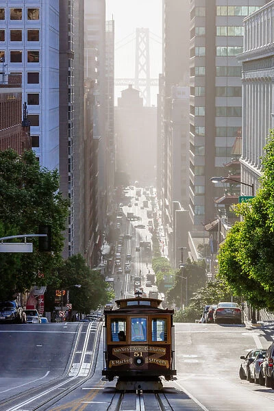 Cable car in California street, San Francisco, California, USA