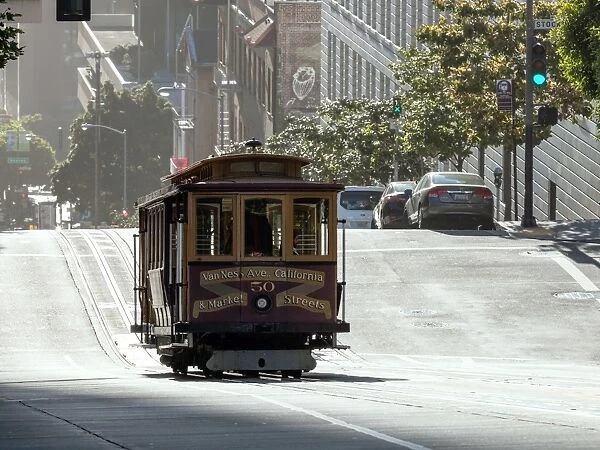 Cable car in California street, San Francisco, USA
