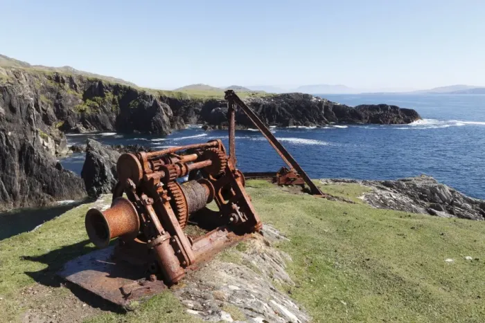 Framed Print : Cable winch, rocky coast in the south of Achill Island, County Mayo, Connacht province, Republic of Ireland, Europe Framed Print : Cable winch, rocky coast in the south of Achill Island, County Mayo, Connacht province, Republic of Ireland, Europe