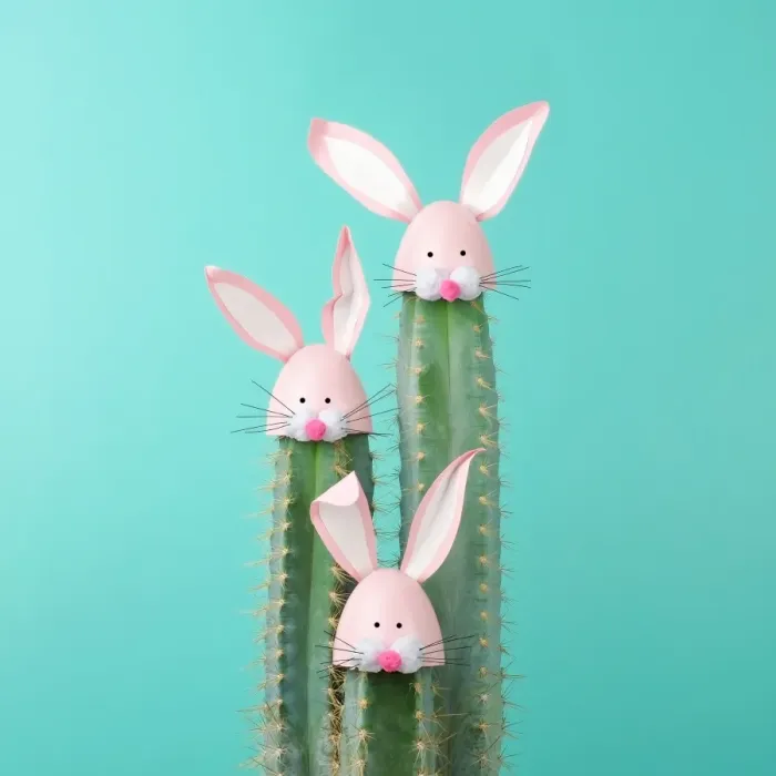 Framed Print : Cactus with Easter Rabbit decorations