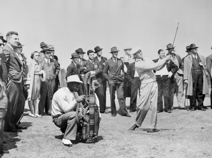 Framed Print : Caddy Watching Ben Hogan Make His Play Framed Print : Caddy Watching Ben Hogan Make His Play