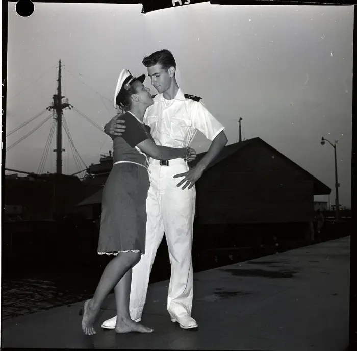 Framed Print : Cadet Embracing Girlfried Framed Print : Cadet Embracing Girlfried