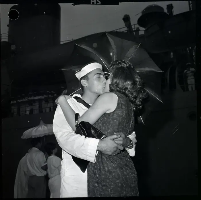 Framed Print : Cadet Kisses Girl Under Umbrella Framed Print : Cadet Kisses Girl Under Umbrella