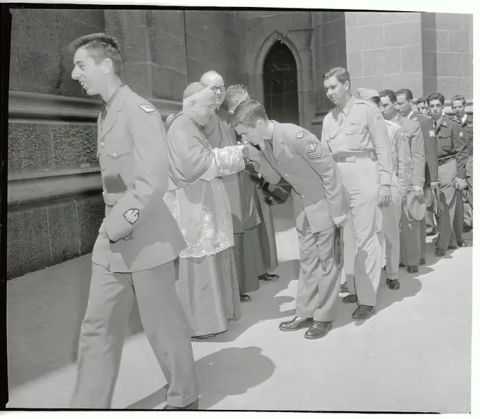 Framed Print : Cadet Kissing Archbishop Spellman's Hand Framed Print : Cadet Kissing Archbishop Spellman's Hand