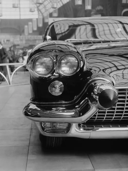 Framed Print : Cadillac. The front wing of a Cadillac Eldorado Brougham at the Paris Motor Show Framed Print : Cadillac. The front wing of a Cadillac Eldorado Brougham at the Paris Motor Show