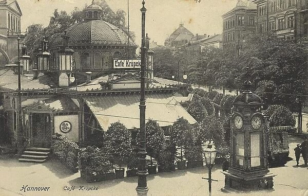 Cafe Kroepke, Hannover, Lower Saxony, Germany, postcard with text, view around ca 1910, historical, digital reproduction of a historical postcard, public domain, from that time, exact date unknown