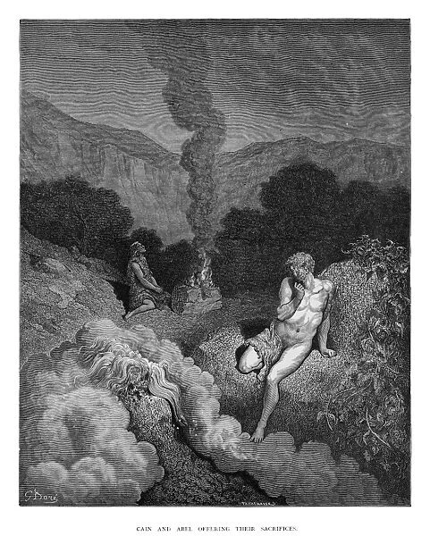 Cain and Abel offering engraving