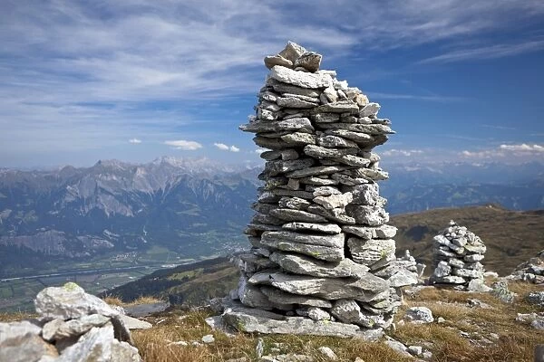 Cairns along the Five Lakes Hiking Route on Pizol Mountain, Bad Ragaz, Heidi country, Swiss Alps, Switzerland, Europe, PublicGround
