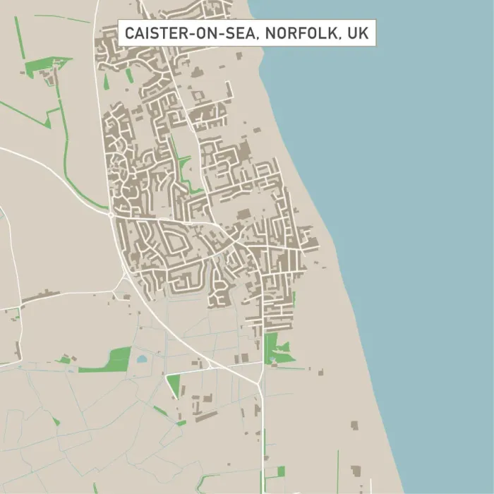 Framed Print : Caister-on-Sea Norfolk UK City Street Map