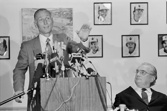 Framed Print : Cal Ripken Sr. Speaking at News Conference Framed Print : Cal Ripken Sr. Speaking at News Conference