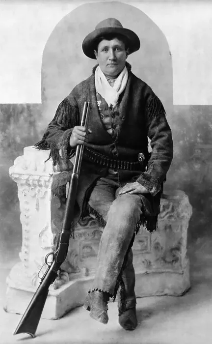 Framed Print : Calamity Jane Seated With Rifle Framed Print : Calamity Jane Seated With Rifle