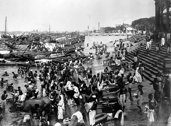Calcutta. International traders and Indians jostle for space, bathing, cooking