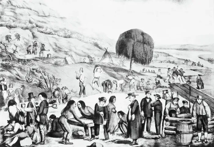 Framed Print : California Gold Diggers -- Lithograph