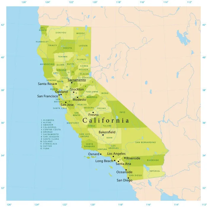 Framed Print : California Vector Map Framed Print : California Vector Map