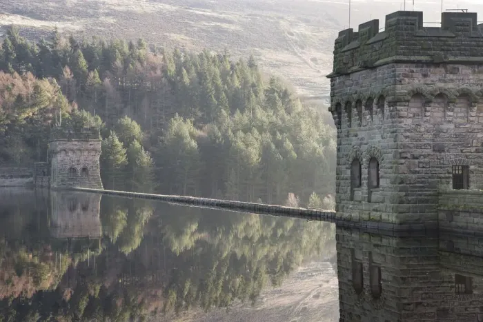 Framed Print : Calm water at Derwent dam in the Peak District national park Framed Print : Calm water at Derwent dam in the Peak District national park