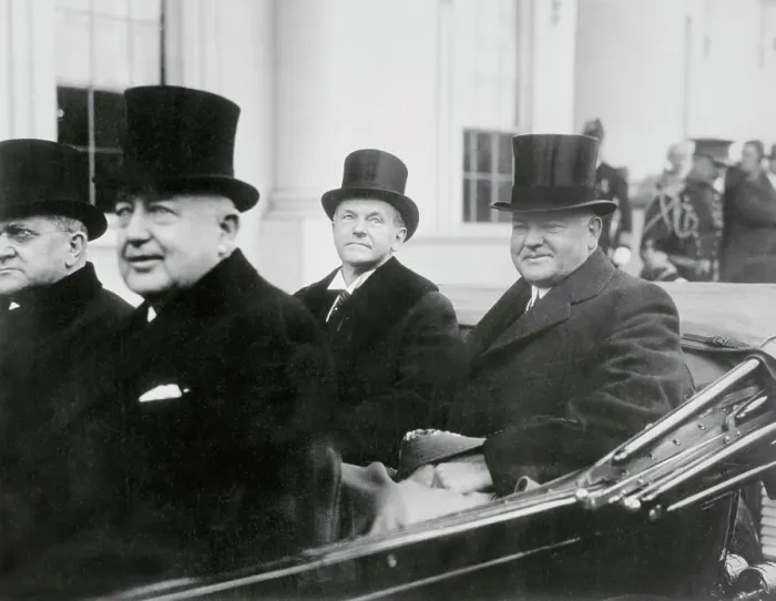 Framed Print : Calvin Coolidge Riding in a Car with Herbert Hoover Framed Print : Calvin Coolidge Riding in a Car with Herbert Hoover