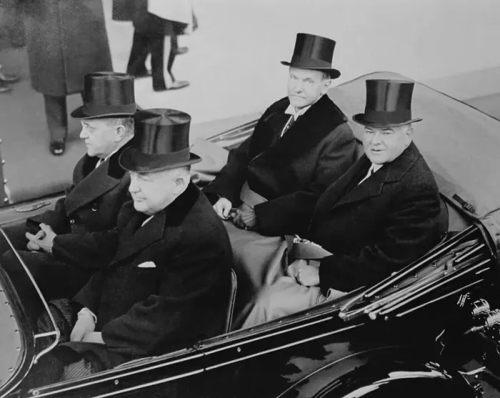 Framed Print : Calvin Coolidge Riding in a Car with Herbert Hoover Framed Print : Calvin Coolidge Riding in a Car with Herbert Hoover
