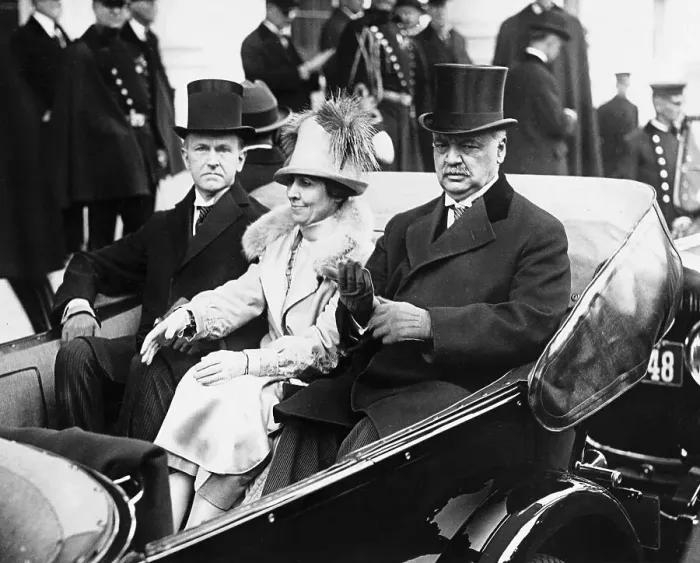 Framed Print : Calvin Coolidge with Wife and Senator Departing for Inauguration Framed Print : Calvin Coolidge with Wife and Senator Departing for Inauguration