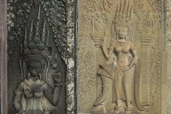 Cambodia Angkor Apsara on the wall of Angkor wat