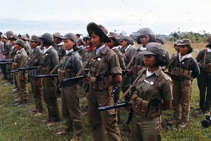 Framed Print : Cambodian Female Militia with Rifles Framed Print : Cambodian Female Militia with Rifles