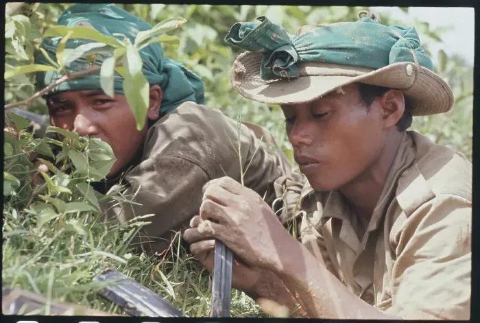 Framed Print : Cambodian Soldiers Preparing Weapons Framed Print : Cambodian Soldiers Preparing Weapons