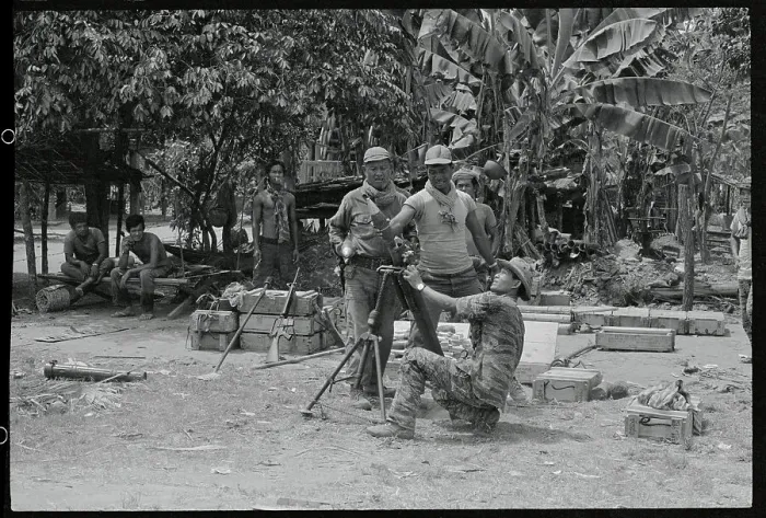 Framed Print : Cambodian Troops Firing Mortar Framed Print : Cambodian Troops Firing Mortar