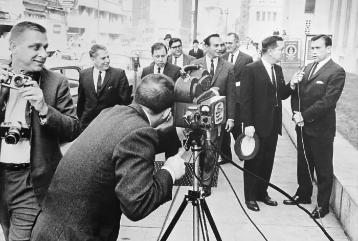 Framed Print : Cameraman Capturing James Neal Outside at Hoffa Hearing Framed Print : Cameraman Capturing James Neal Outside at Hoffa Hearing