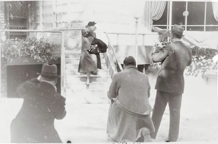 Framed Print : Cameramen Capturing Actress Greta Garbo as She Exits Hotel Framed Print : Cameramen Capturing Actress Greta Garbo as She Exits Hotel