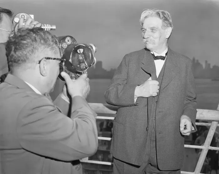 Framed Print : Cameramen Filming Dr. Albert Schweitzer Aboard Ship