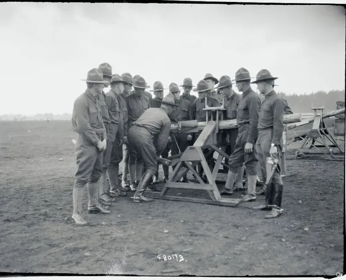 Framed Print : Camp Lewis Troops Manipulating Wooden Gun Framed Print : Camp Lewis Troops Manipulating Wooden Gun