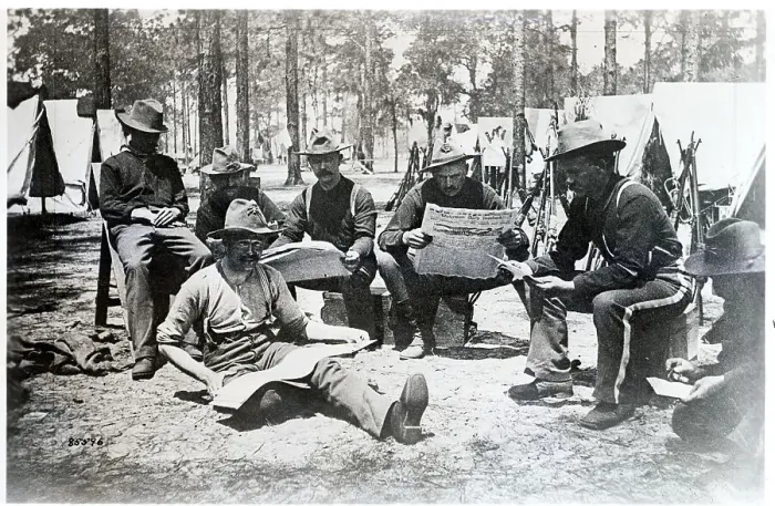 Framed Print : Camp Scene Where Solidiers Read Newspape Framed Print : Camp Scene Where Solidiers Read Newspape